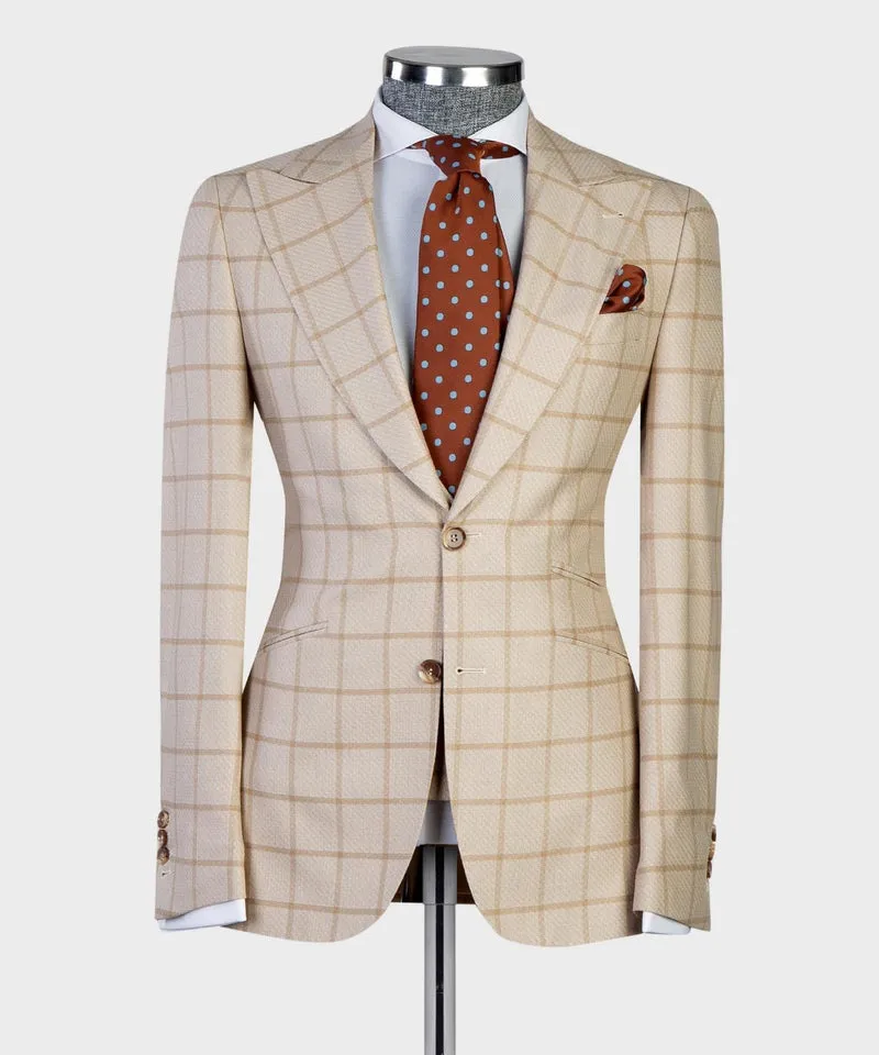 3 Piece Striped Beige Business Suit