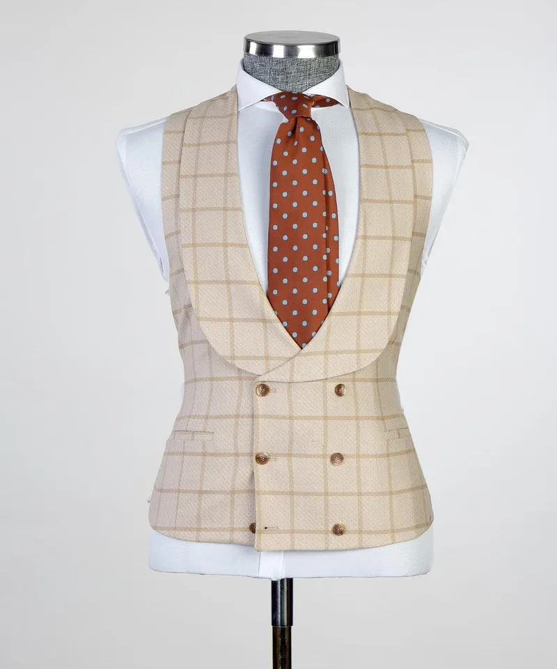 3 Piece Striped Beige Business Suit