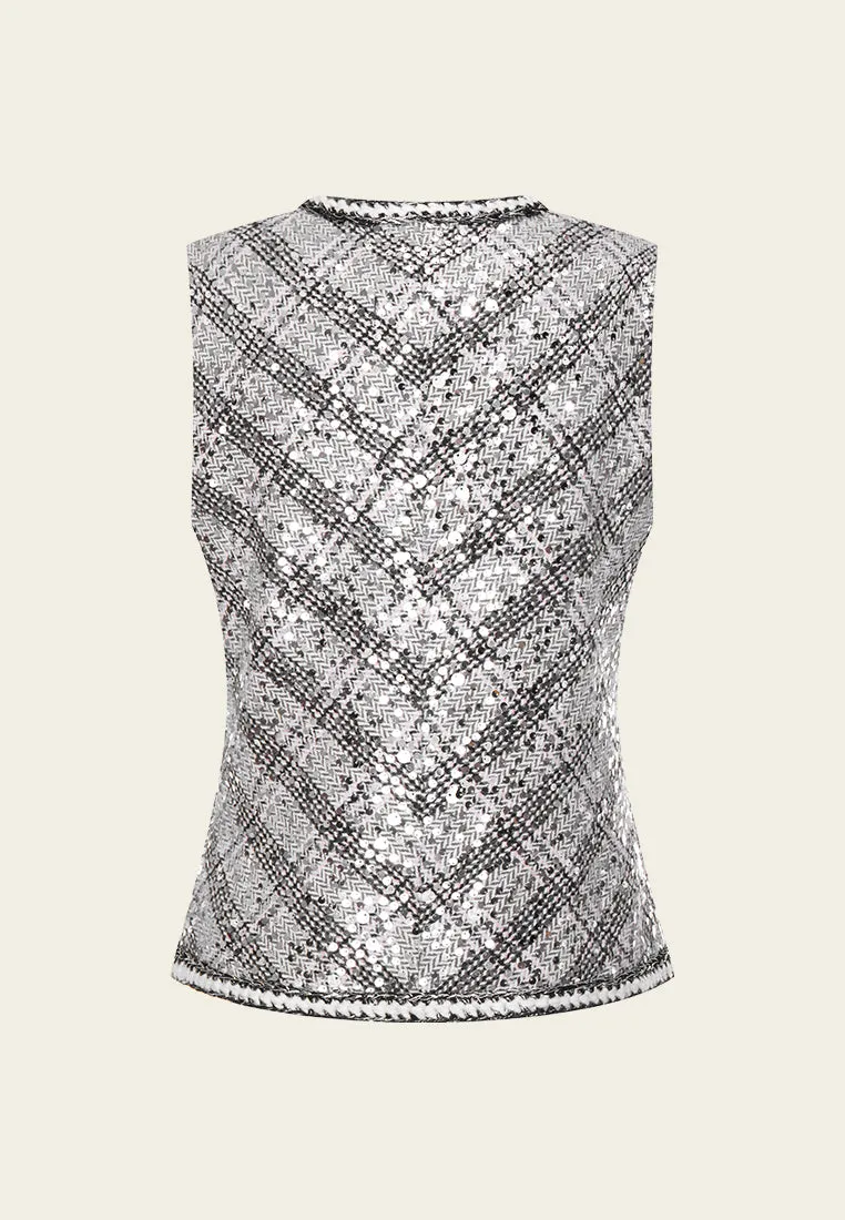 Argyle Plaid Sequin Tweed Vest