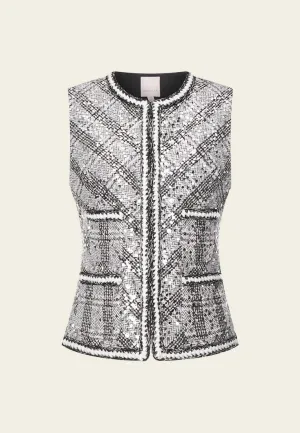 Argyle Plaid Sequin Tweed Vest