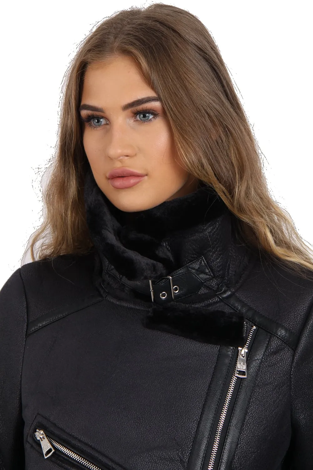 Aviator Fleece Lined Belt Detail Coat