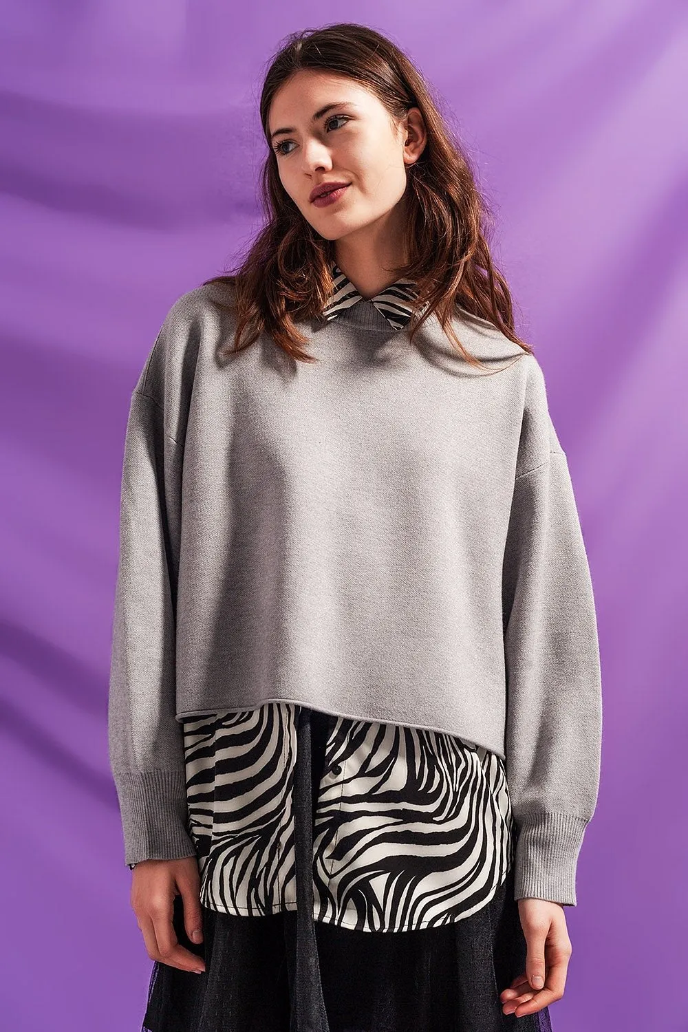 Batwing Cropped Jumper in Grey