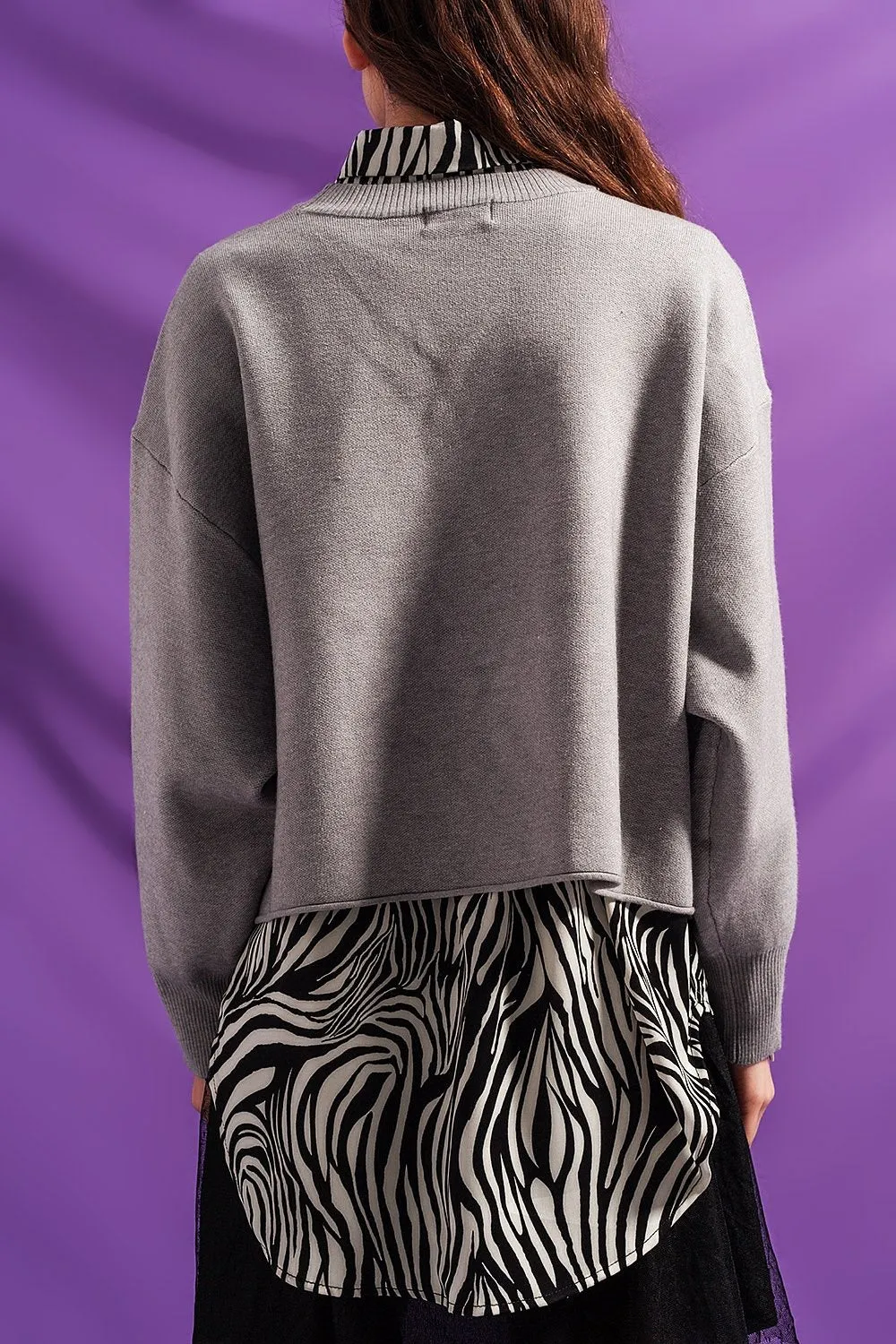 Batwing Cropped Jumper in Grey