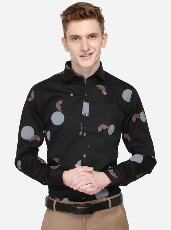 Black & Brown Printed Slim Fit Party Wear Shirt | Wyre