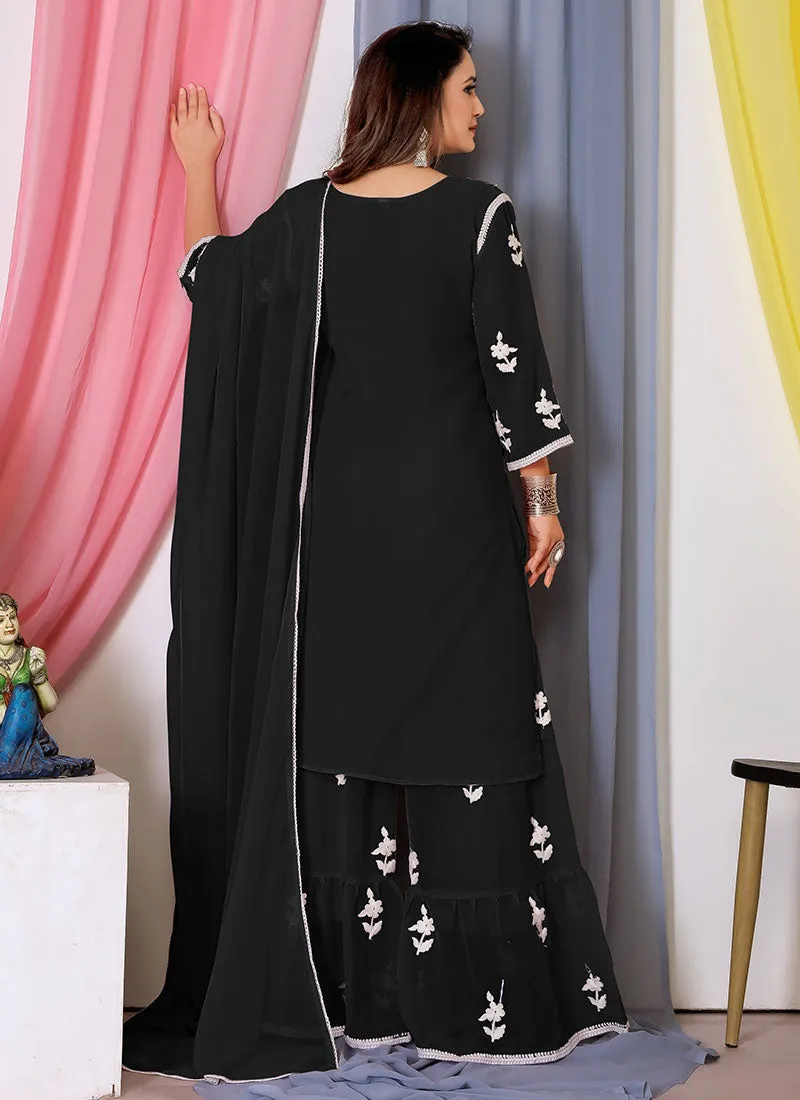 Black Lucknowi Thread Embroidery Palazzo Suit