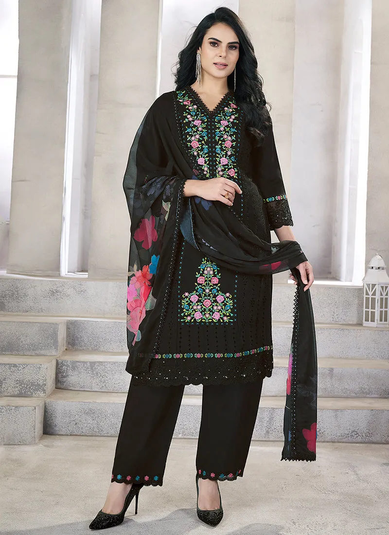 Black Multi Embroidery Chikankari Pakistani Salwar Kameez