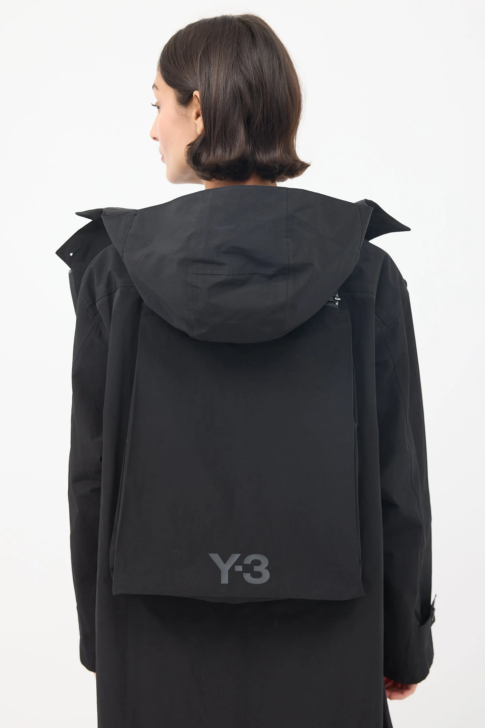 Black Nylon Logo Backpack Trench Coat