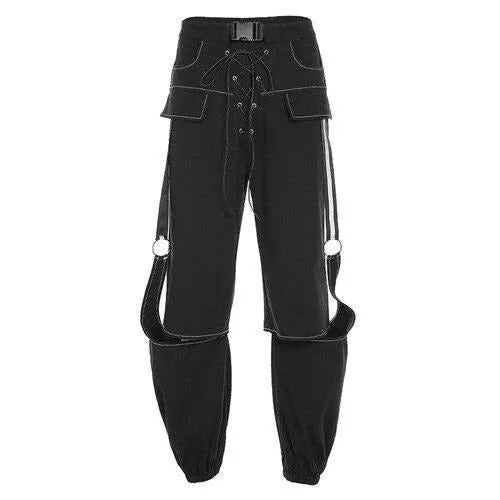 Black Women's Cargo Pants Drawstring