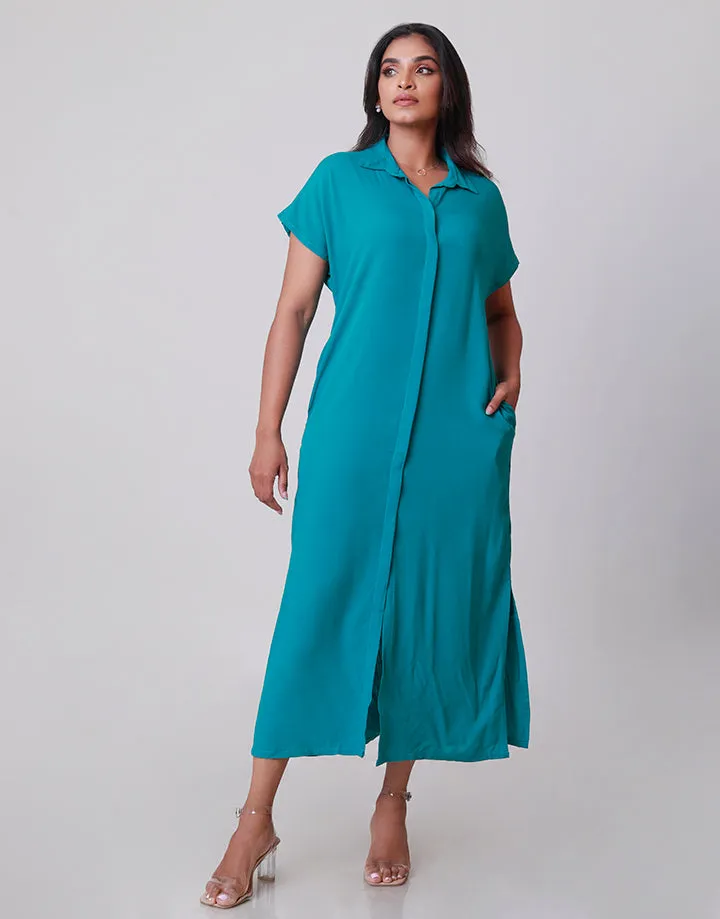 Button Up Maxi Shirt Dress With Pockets