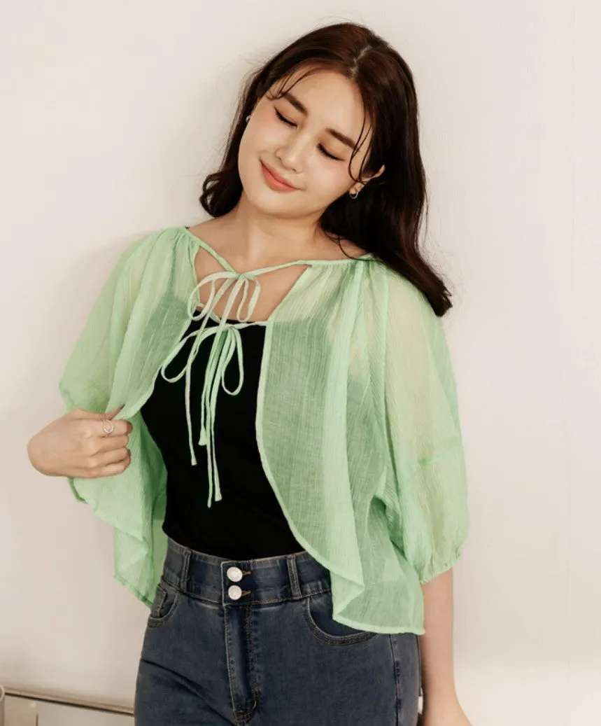 Casual Lightweight Sheer Thin Ribbon Cardigan Top