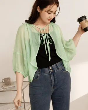 Casual Lightweight Sheer Thin Ribbon Cardigan Top