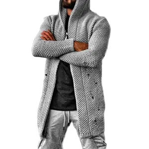 Casual Mid Length Hooded Knit Cardigan