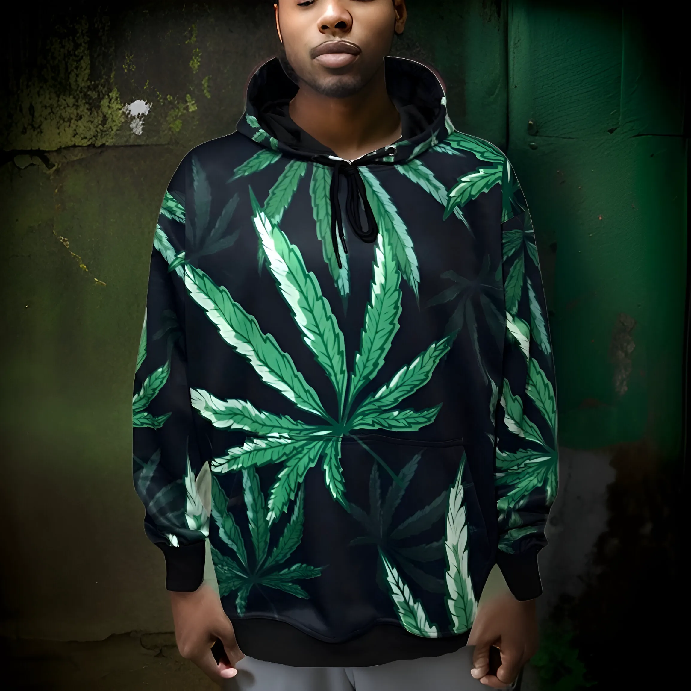 ^CLASSIC WEED LEAF^ ~ALL OVER PRINT~ PULLOVER HOODIES (FLEECE LINED)