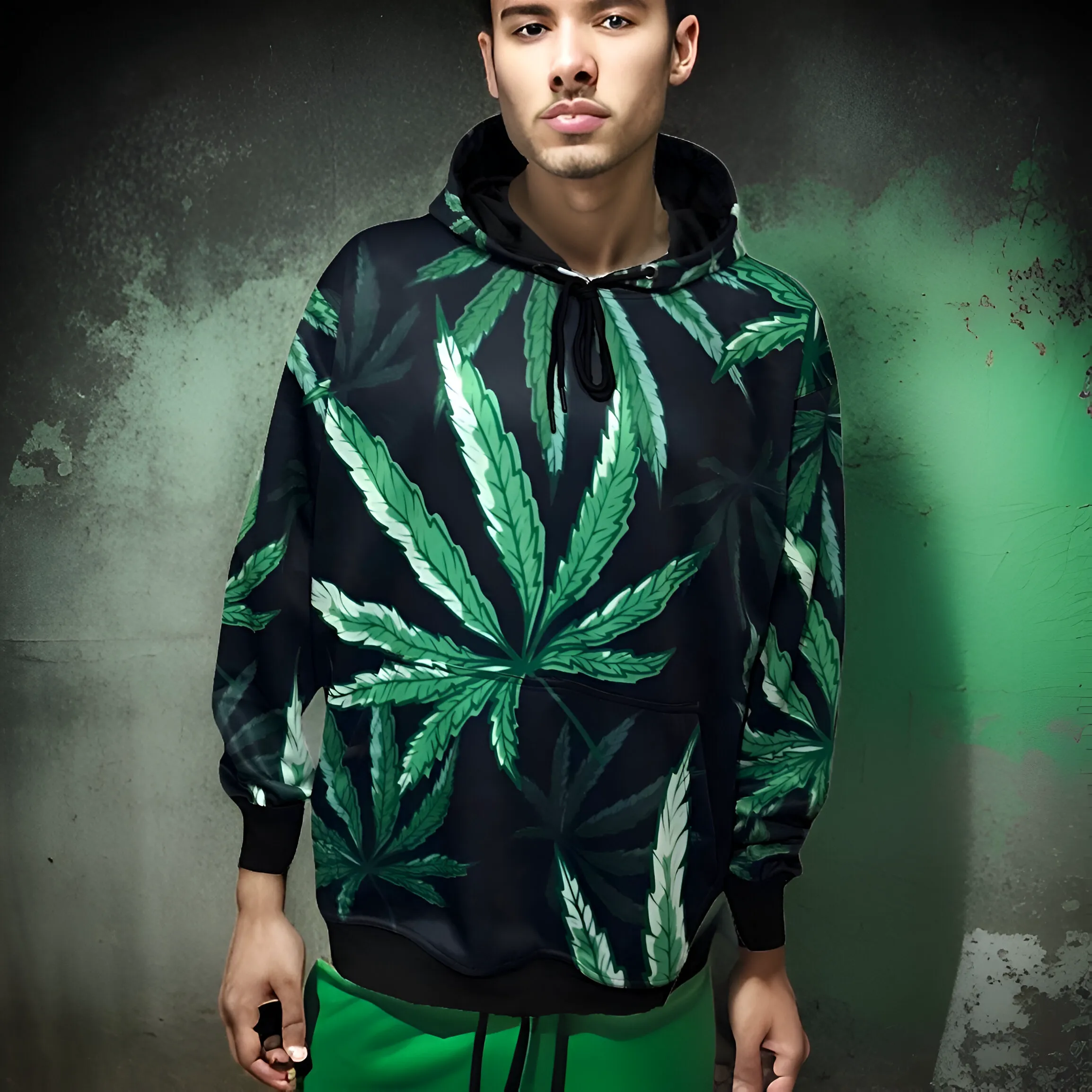 ^CLASSIC WEED LEAF^ ~ALL OVER PRINT~ PULLOVER HOODIES (FLEECE LINED)