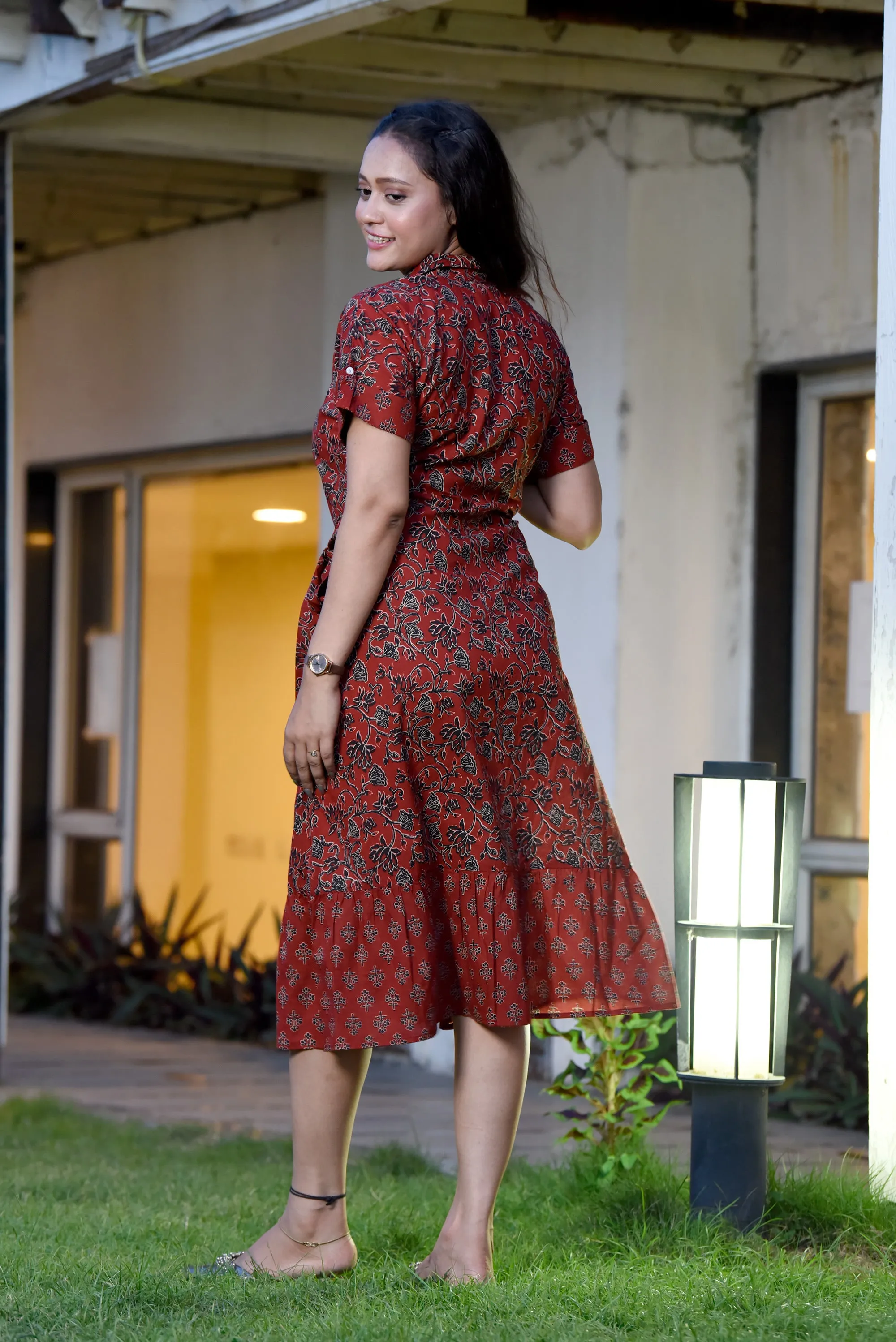 Copper Shirt Dress with Tie-Up Belt