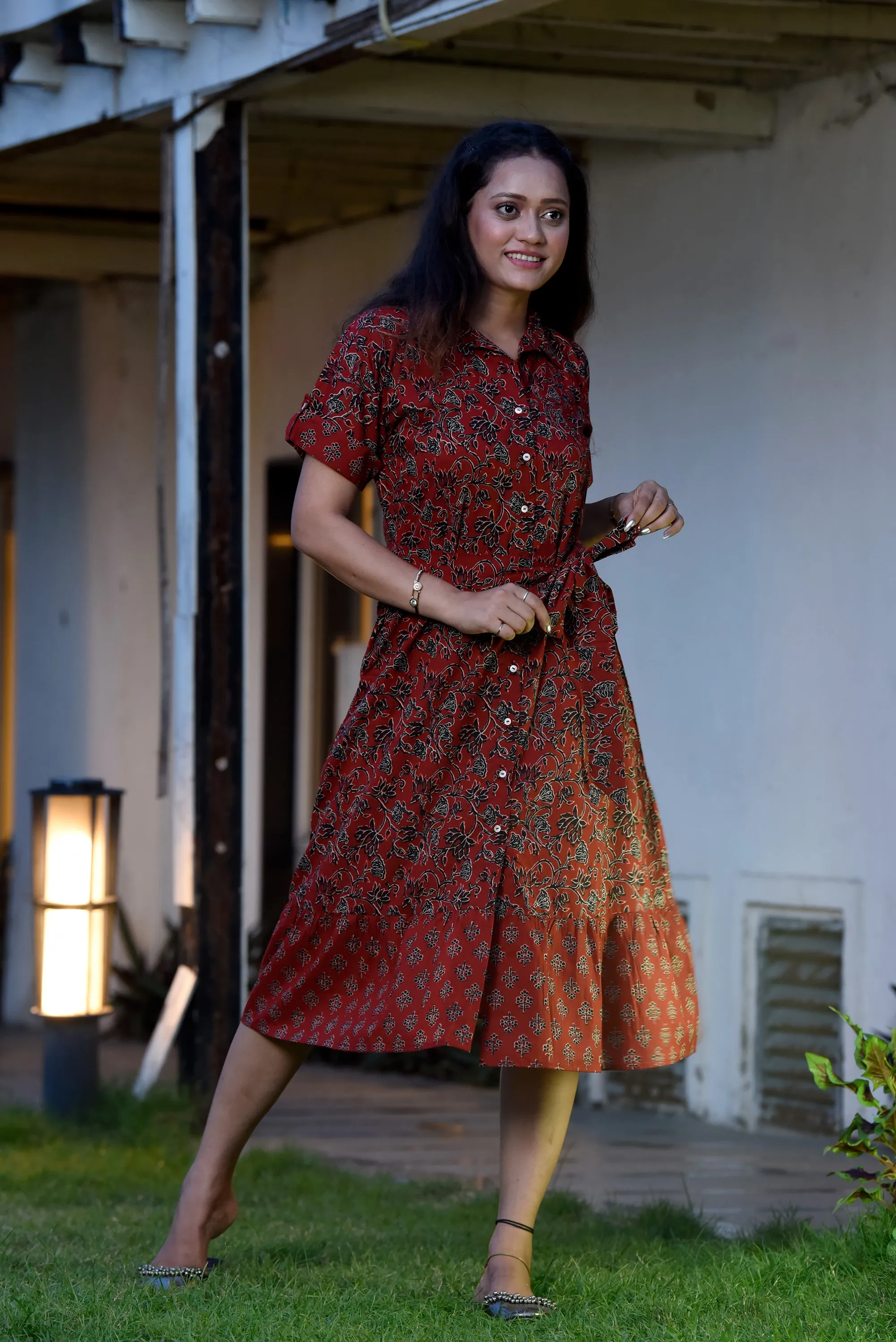 Copper Shirt Dress with Tie-Up Belt