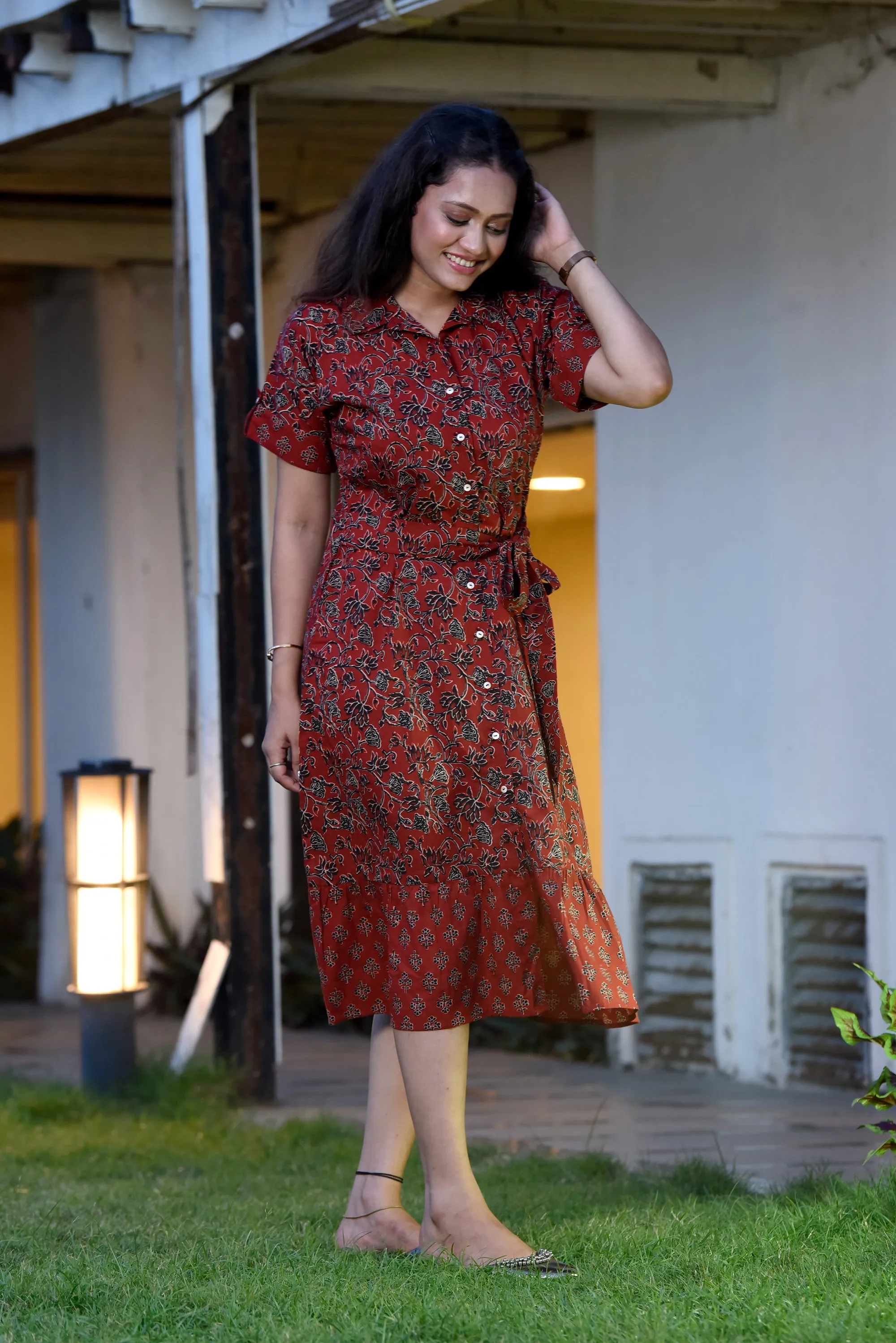 Copper Shirt Dress with Tie-Up Belt