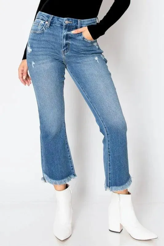 Corset Jeans High Rise Fringe Crop Flare