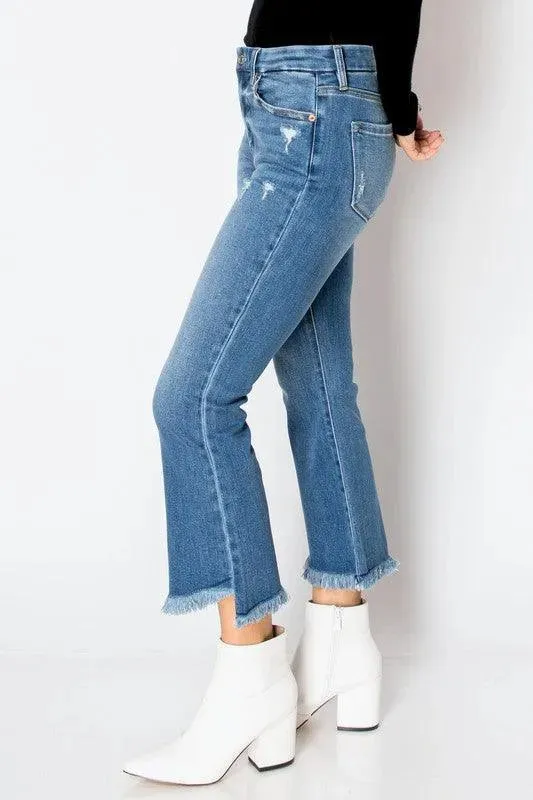 Corset Jeans High Rise Fringe Crop Flare