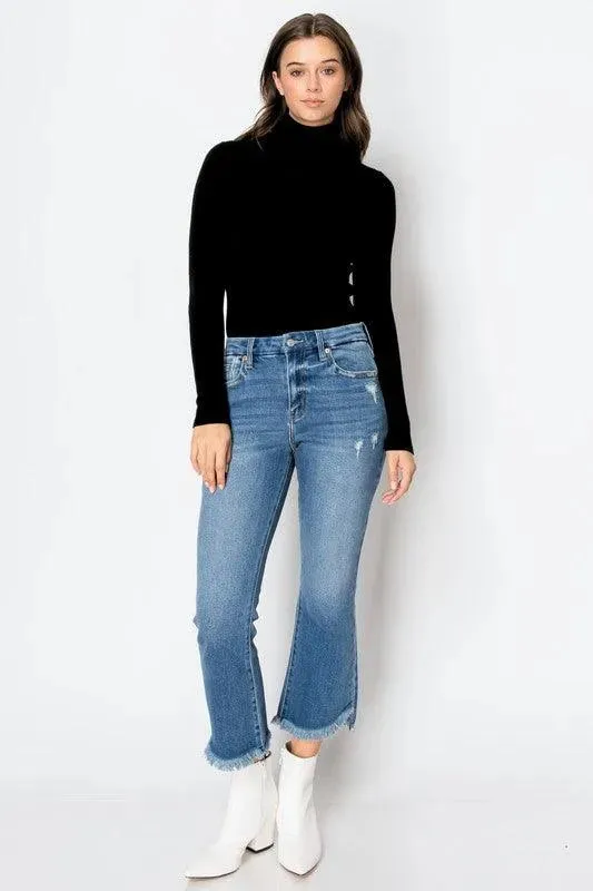 Corset Jeans High Rise Fringe Crop Flare