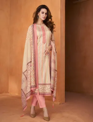 Cotton Satin Unstitched Women Salwar Suit with Muslin Dupatta