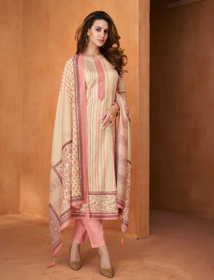 Cotton Satin Unstitched Women Salwar Suit with Muslin Dupatta