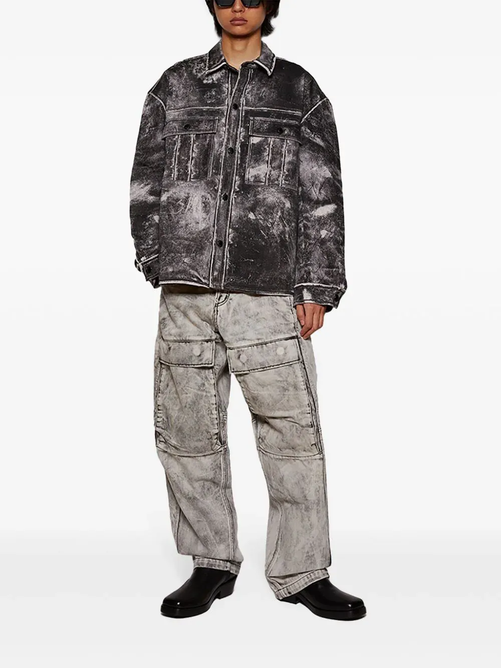 Denim Cargo Pants In Trompe-LÃƒÂ¢Ã¢â€šÂ¬Ã¢â€žÂ¢Oeil Leather Effect