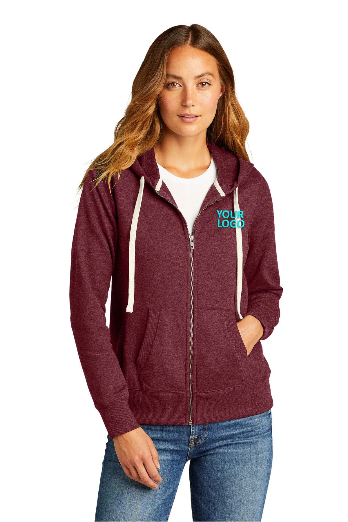 District Women's Re-Full-Zip Hoodies, Maroon Heather