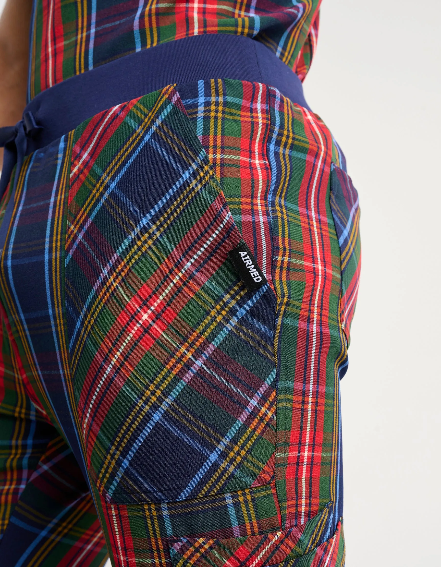 Essential Multi-Pocket Scrub Pants - Christmas Blue Tartan