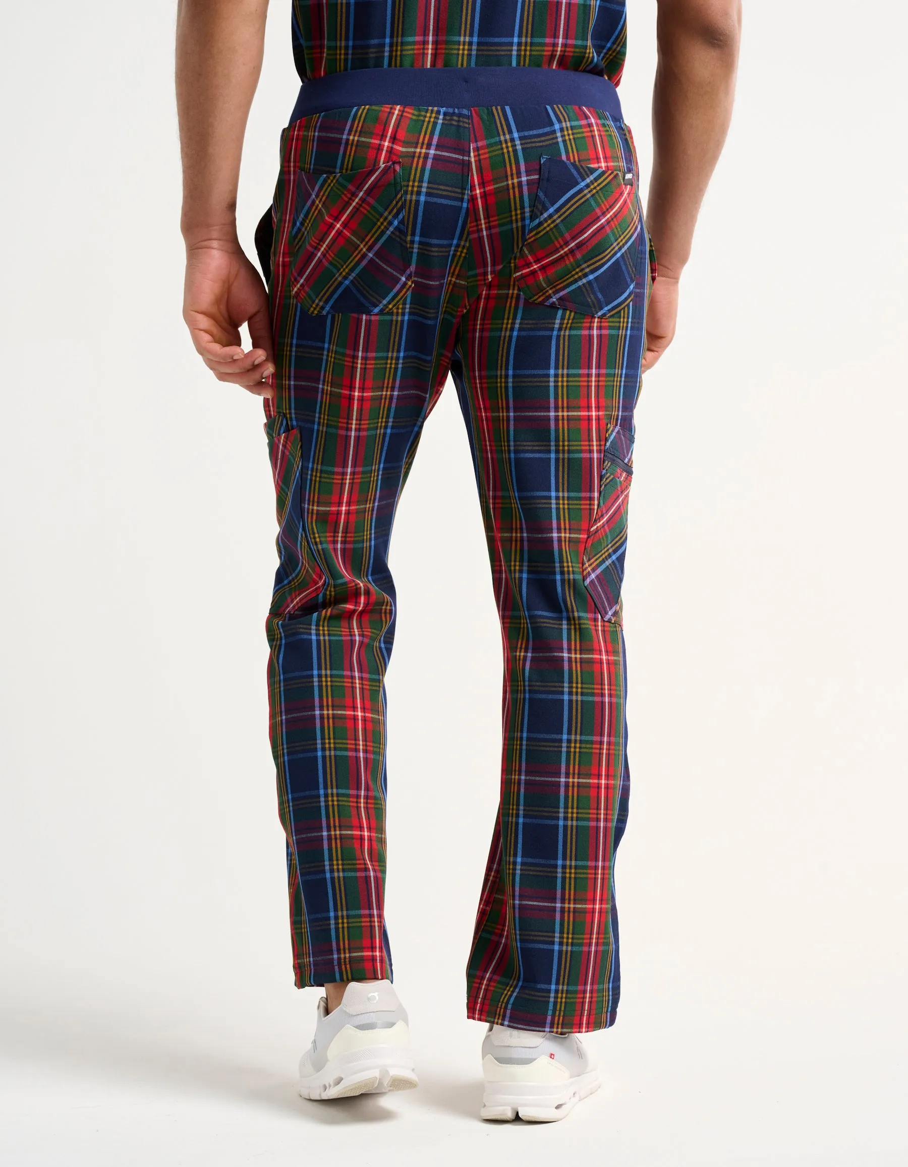 Essential Multi-Pocket Scrub Pants - Christmas Blue Tartan