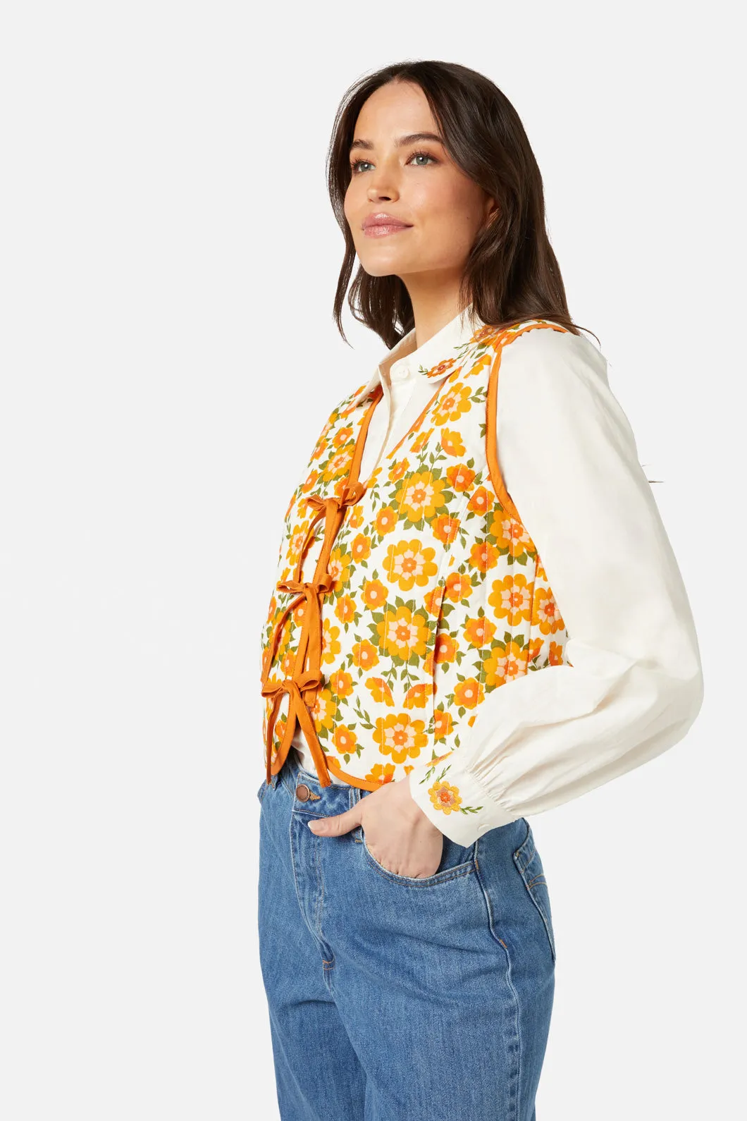 Folk Floral Quilted Vest