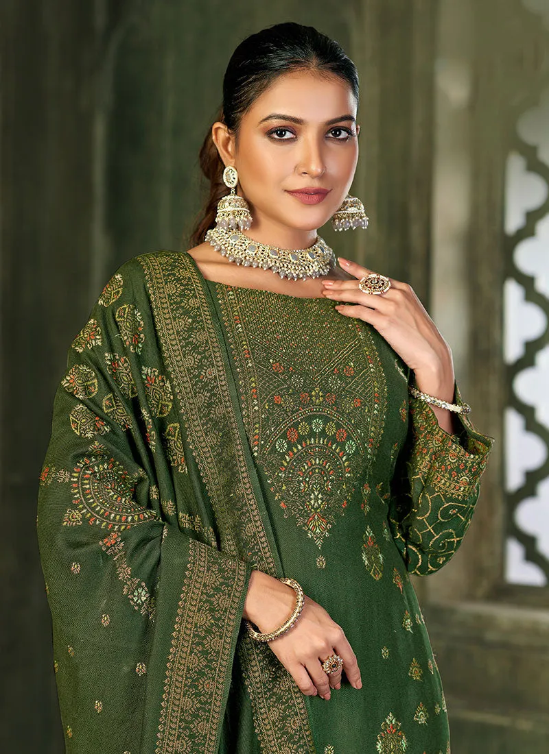 Green Multi Pashmina Embroidery Salwar Kameez Suit