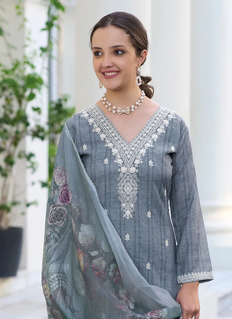 Grey Khatli Work Embroidery Traditional Salwar Kameez