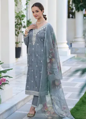 Grey Khatli Work Embroidery Traditional Salwar Kameez