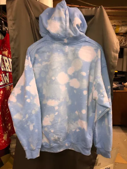 Handmade Spelman Powder Blue Hand Bleached Fleece Hoodie with Pockets