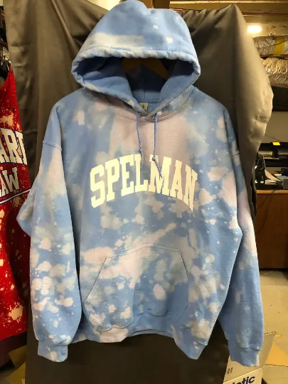 Handmade Spelman Powder Blue Hand Bleached Fleece Hoodie with Pockets