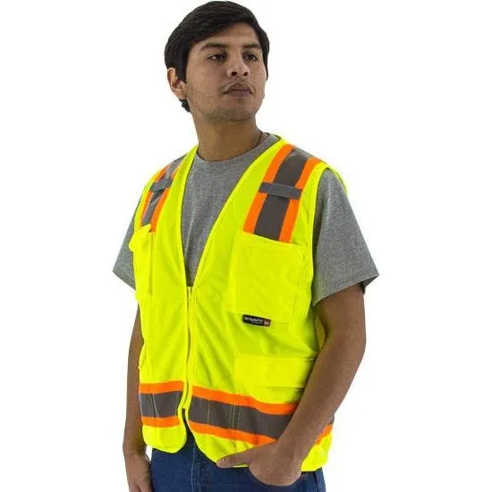 Hi Vis Surveyor's Vests (PK 5 Vests) - Mesh Back, ID Holder, ANSI 2, Type R, DOT Striping, Zipper