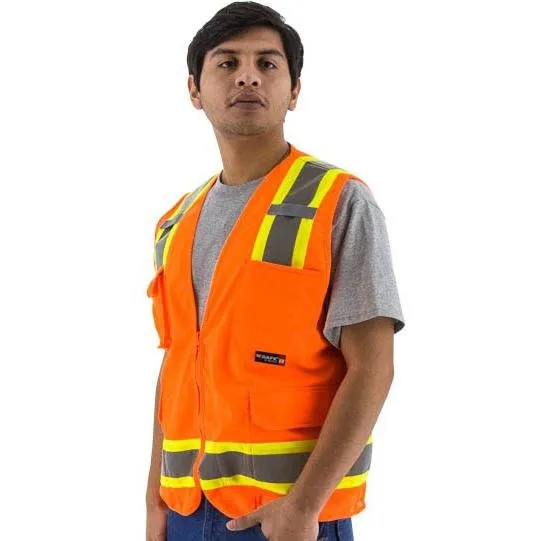 Hi Vis Surveyor's Vests (PK 5 Vests) - Mesh Back, ID Holder, ANSI 2, Type R, DOT Striping, Zipper