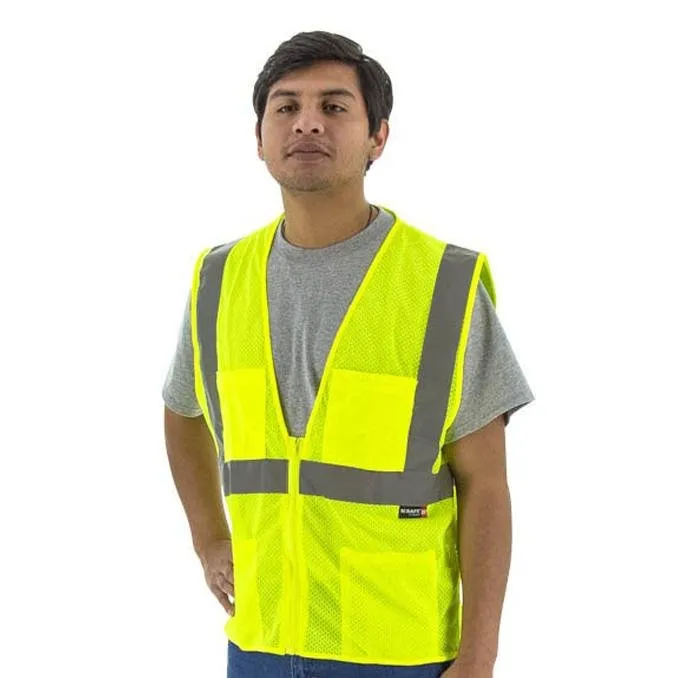 High Visibility Yellow Mesh Safety Vest (PK 5 Vests) - ANSI 2, Zipper Close