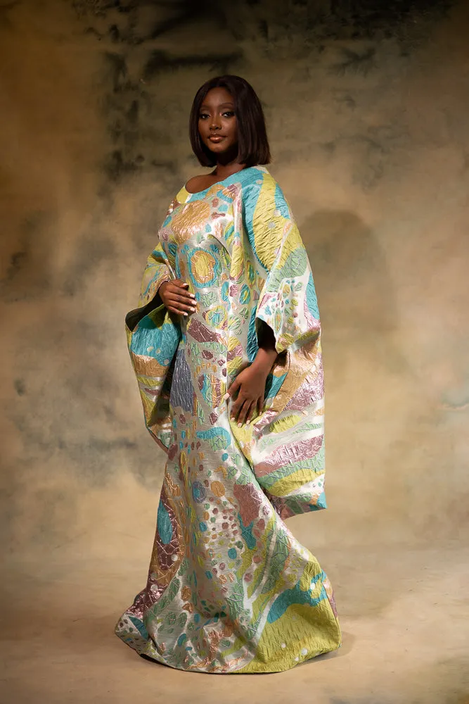 IREOLA REGAL KAFTAN - MINT GREEN AND TURQUOISE WITH GOLD ACCENTS