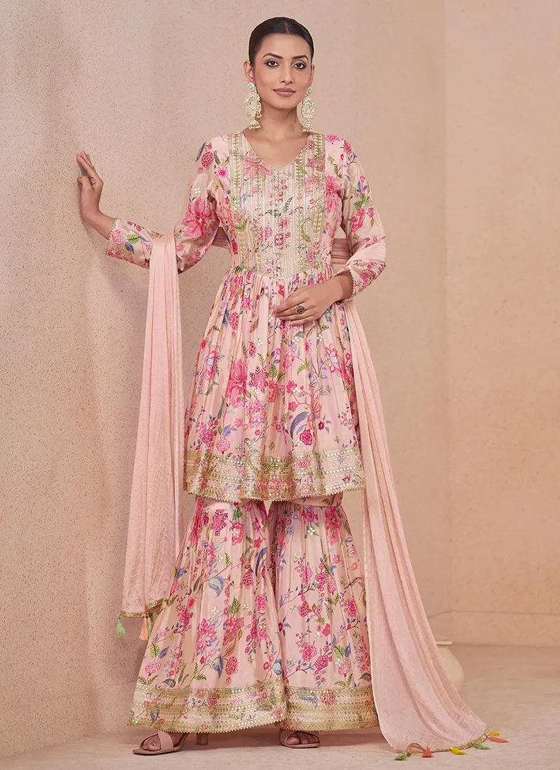 Light Pink Gota Patti Embroidery Gharara Suit