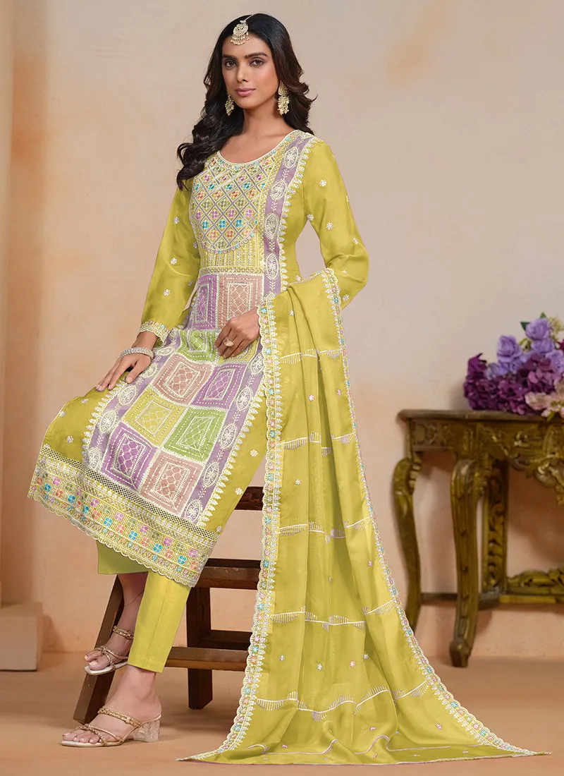 Lime Yellow Multi Embroidery Festival Salwar Suit