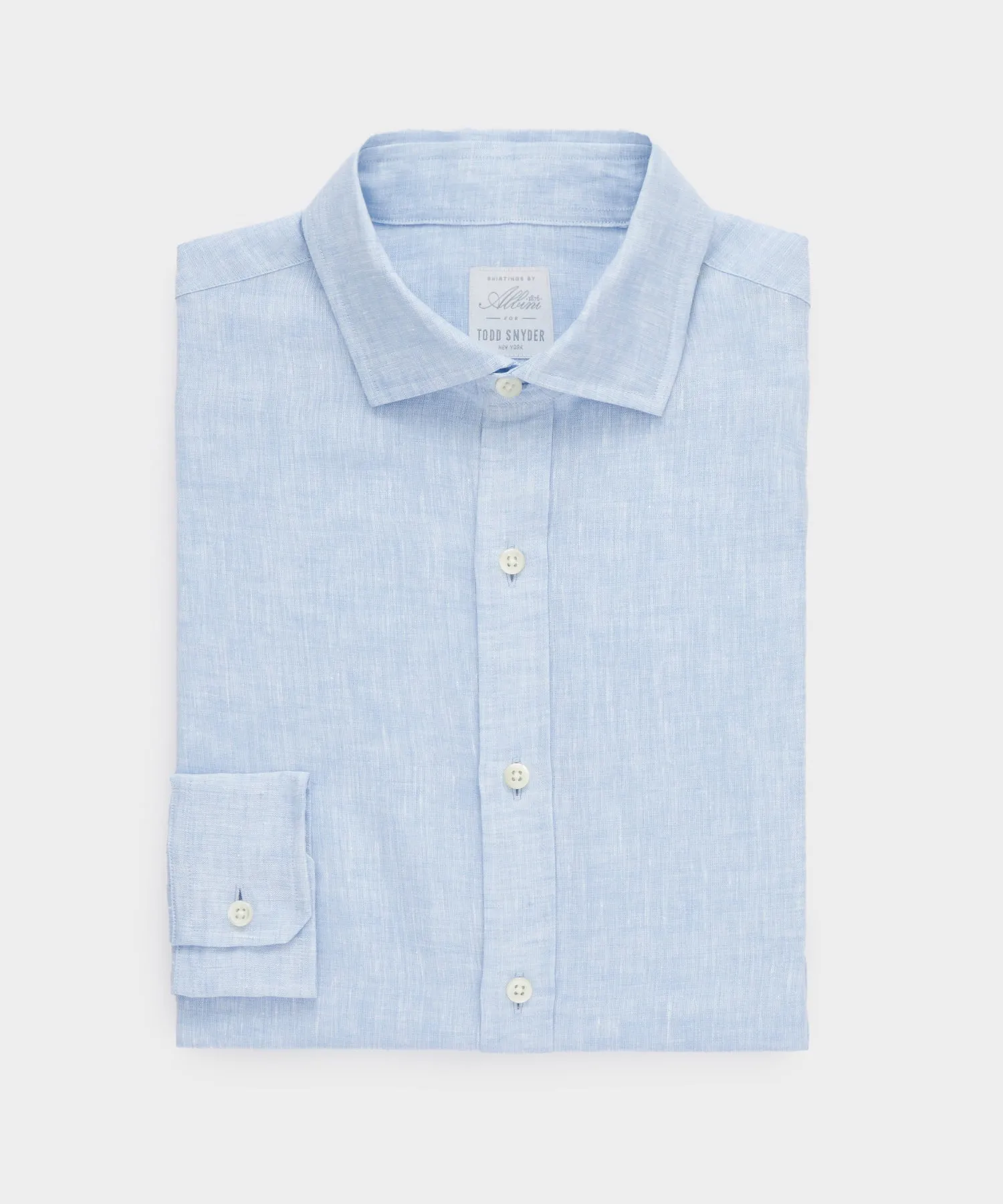 Linen Spread Collar Dress Shirt in Light Blue