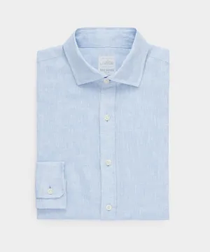 Linen Spread Collar Dress Shirt in Light Blue