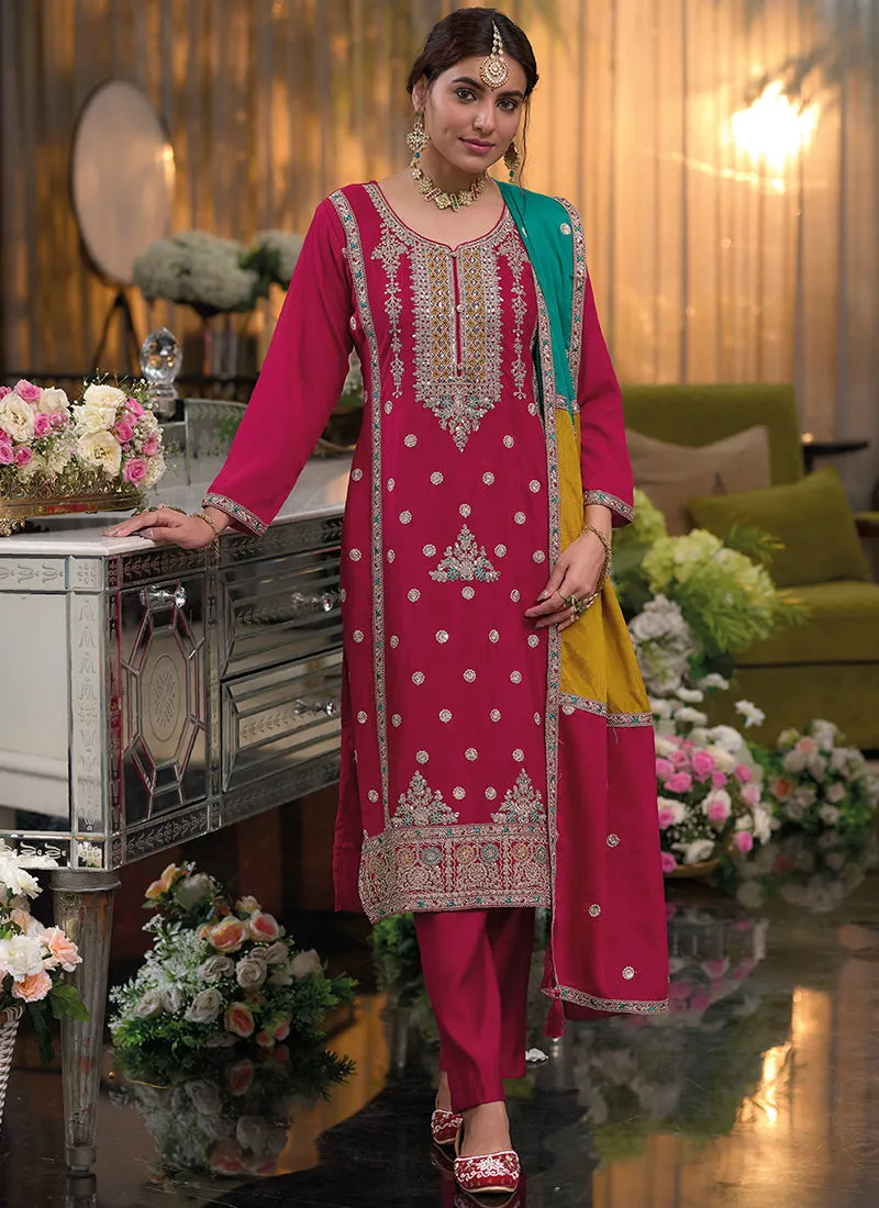 Magenta Pink Multi Embroidery Salwar Kameez Suit