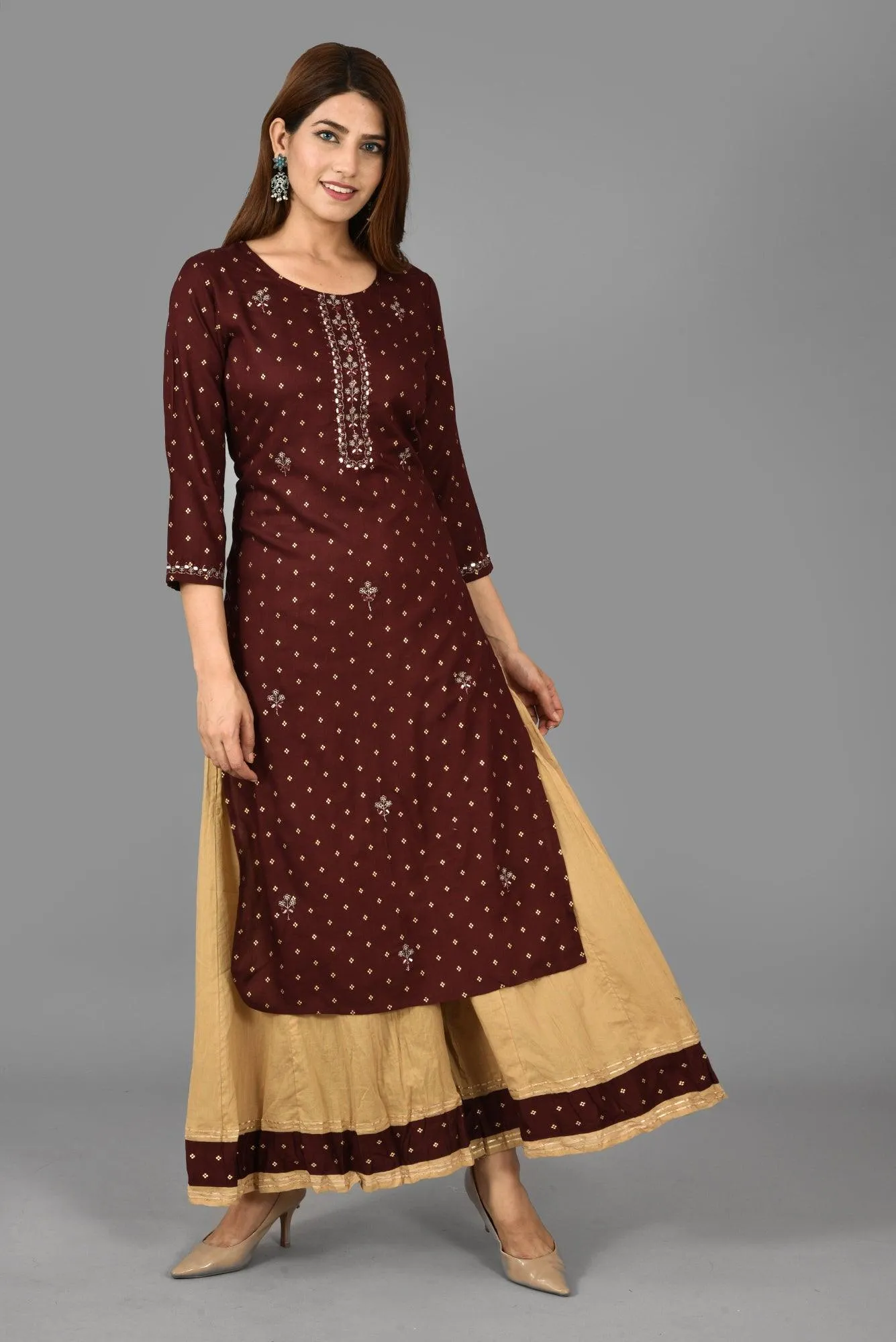 Maroon Embroidery Kurta Sharara Set