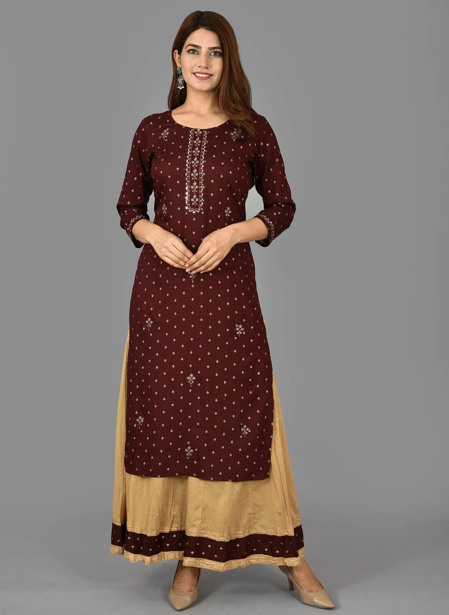 Maroon Embroidery Kurta Sharara Set