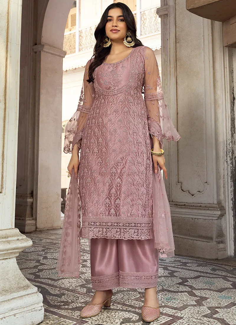 Mauve Purple Embroidery Pakistani Pant Style Suit