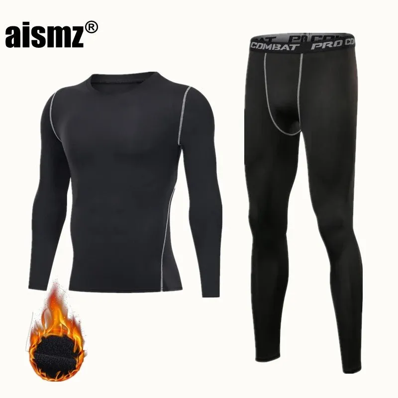 Men Compression Fitness Fleece Man Sport First Layer Underwear Set Second Thermal Men's Skin Long Johns