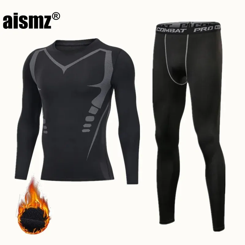 Men Compression Fitness Fleece Man Sport First Layer Underwear Set Second Thermal Men's Skin Long Johns